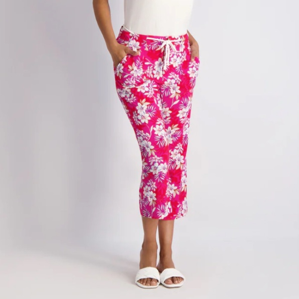 Stella Parker Size 12 Beach Pant Tropical Pink Island Collection Viscose NWT